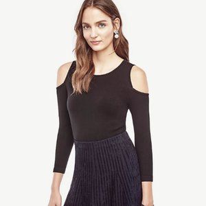 ann taylor silk cotton cold shoulder sweater black sweater top xxsp